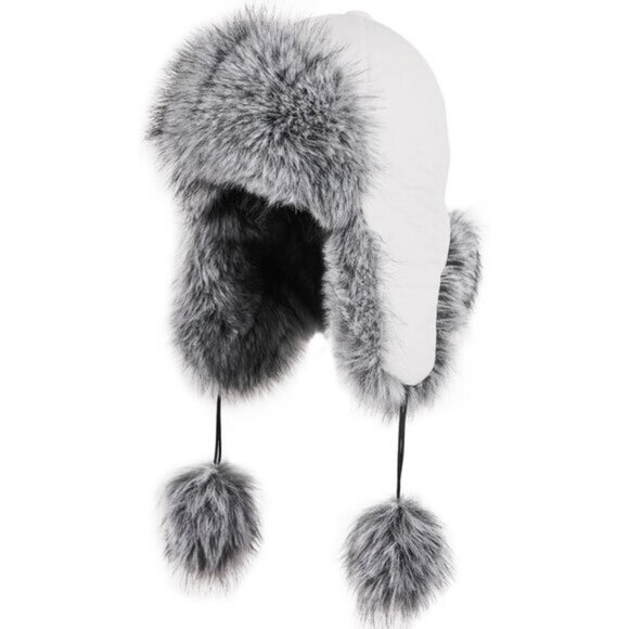 ⚡Women White Faux Fur Trapper Pompoms Warm Classic Ear Flaps Fuzzy Bobble Cap - Picture 1 of 6